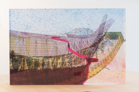 Anna Elise Johnson, Wall Bridge, 2015. Acrylic, resin, archival digital prints, spray paint, India Ink, 14 in. x 21 in. x 4 in.