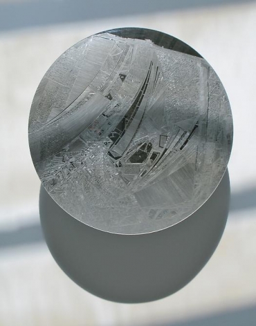 Marco Maggi, Global Myopia (Utah Street), 2012. Convex engraved drawing on surveillance mirror, 36 in. in diameter.