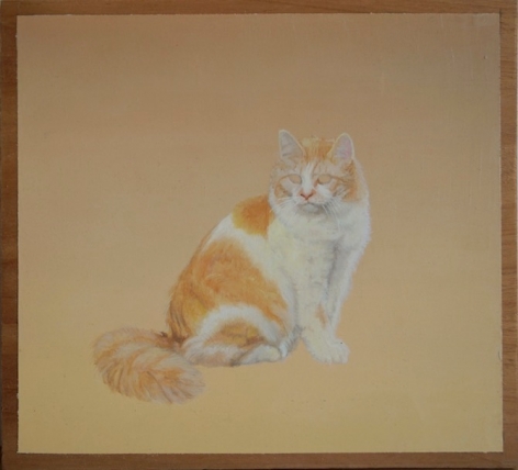 Melanie Smith, Cat 4, 2015. Oil and encaustic on wood, 11 7/8 x 12 5/8 in.