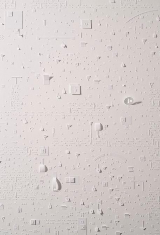 Marco Maggi, White on White Complot, 2017. Paper cuts on paper, 60 x 40 in. / 152.4 x 101.6 cm.