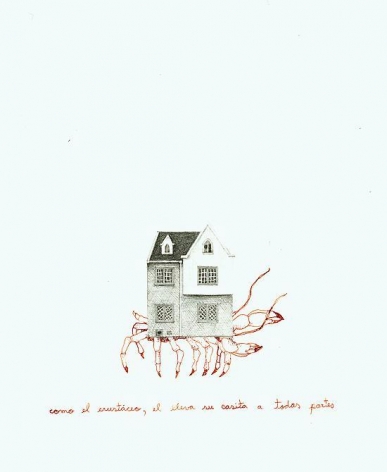 Teresa Currea, Como el crust&aacute;ceo, 2009, Pencil and ink on paper, 17.5 x 12.5 cm