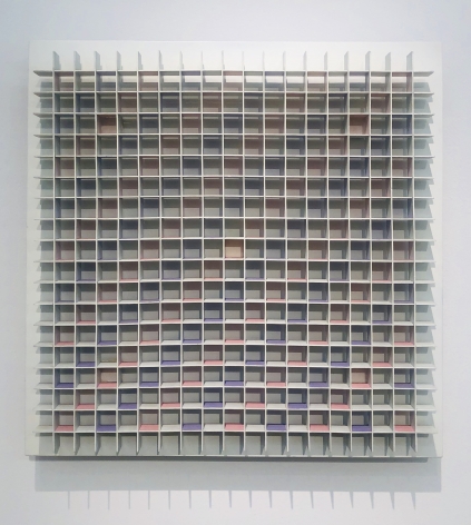 Luis Tomasello, Atmosph&egrave;re Chromoplastique No. 472, 1979. Acrylic on wood &nbsp; , 23 3/4 x 23 3/4 x 4 1/4 in.&nbsp;
