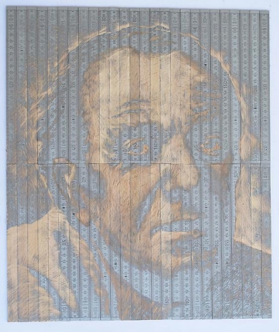 Pedro Tyler, Gilles Deleuze, 2012, Bas-relief, wooden rulers, 16.9&quot; x 19.7&quot;