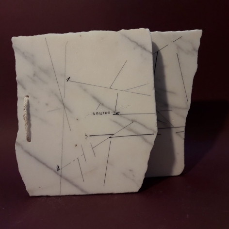 Marie Orensanz. Source, 2015. Drawing and paint on marble, 8 13/16 x 9 7/16 x 9/16 in. (22.5 x 24 x 1.5 cm.)