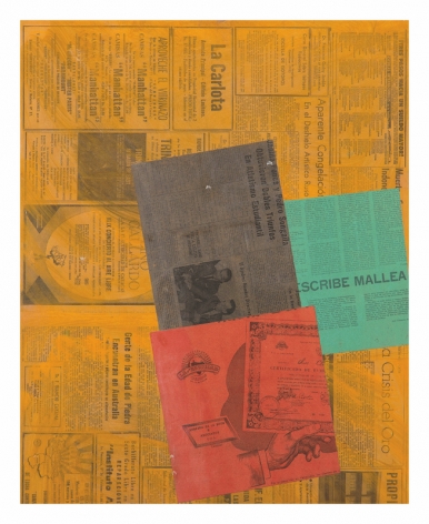 Alejandro Otero, Crisis del oro [Gold Crisis] from the series &quot;Papeles coloreados&quot; [Colored Papers], 1965. Collage on wood, 25 9/16 x 21 1/16 in.&nbsp;