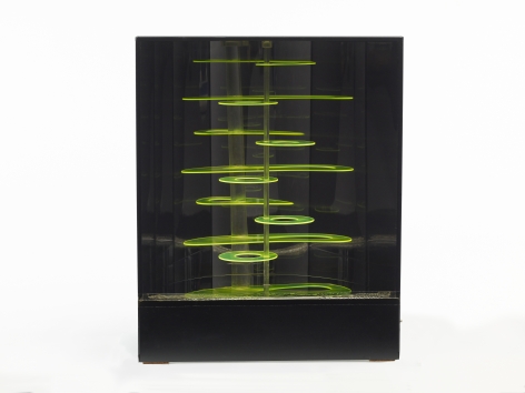 Martha Boto, Deplacements Optiques, 1968. Metal, Plexiglas, electric motor, 18 7/8 in. x 14 15/16 in. x 8 1/2 in.