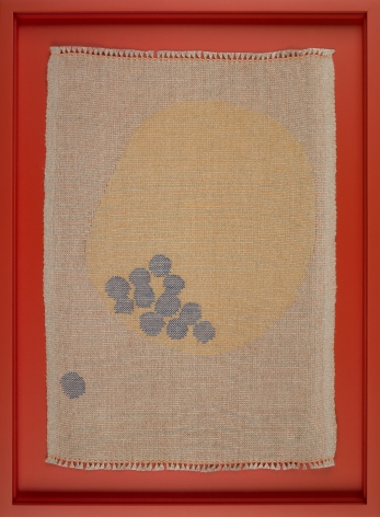 Liz Cohen,&nbsp;Untitled Napkin Weaving # 15, 2015.&nbsp;Linen, silk, wool,&nbsp;13 3/4 x 18 3/4 in. (34.9 x 47.6 cm.)
