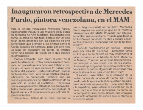 Inauguraron retrospectiva de Mercedes Pardo, pintora venezolana, en el MAM